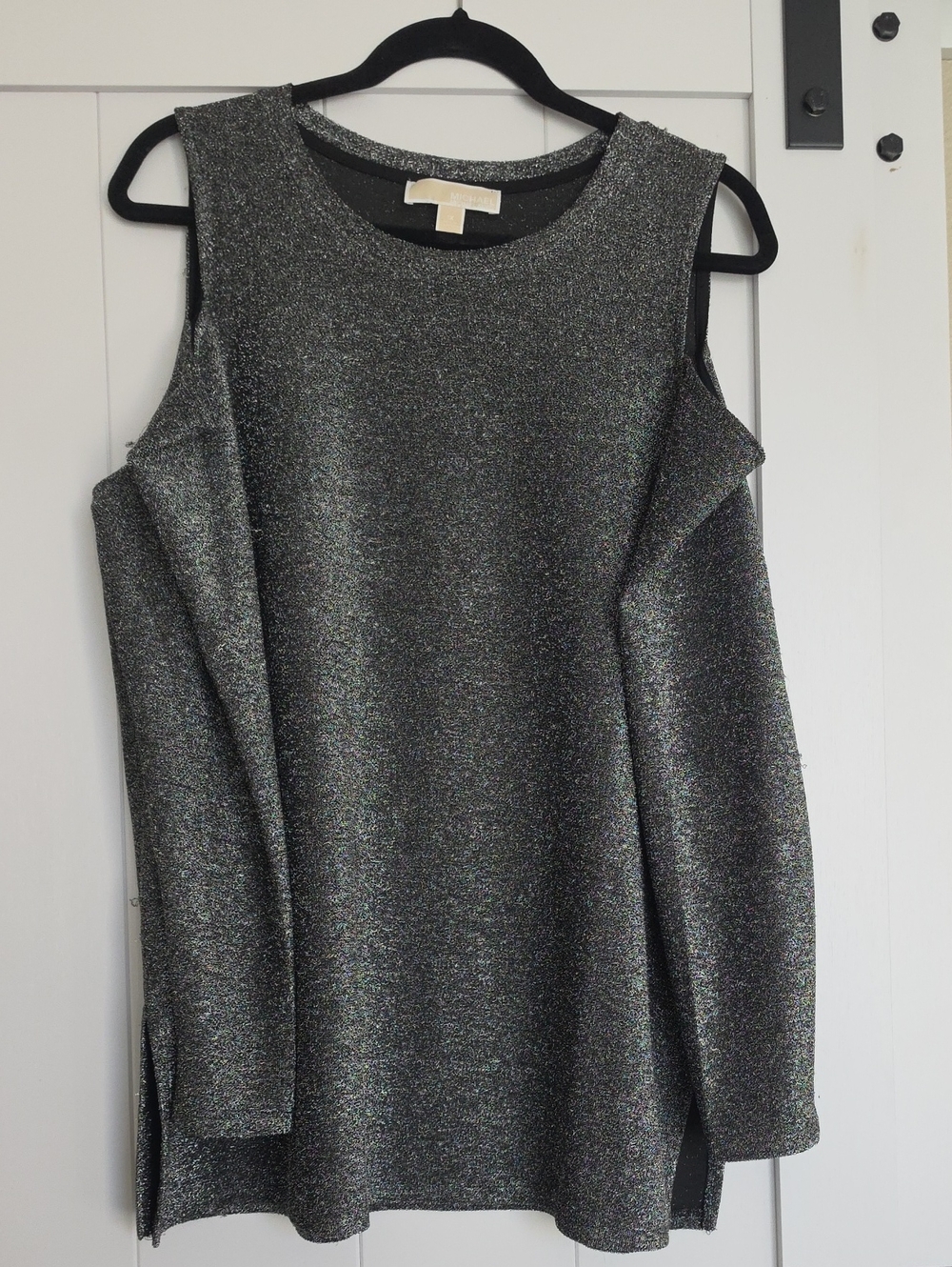 Michael Kors Metallic Silver Cold-Shoulder Sweater Top